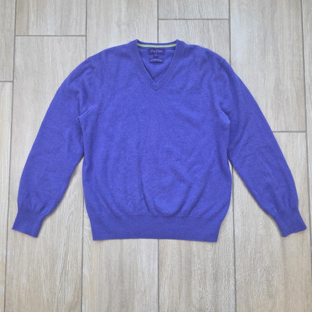 Alan Flusser 100% Cashmere Sweater Mens M Purple V Neck Soft Luxury Preppy